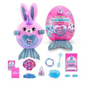 Rainbocorns Mermaidcorn (Bunny) By Zuru, Collectible Plush, Mermaid Surprises, Cuddle Plush Stuffed Animal, Surprise Egg, Stickers, Magic Sands & Bubble Mixture, For Girls 3+ Up