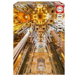 Educa - Modernism - Sagrada Familia Interior - 1000 Piece Jigsaw Puzzle - Puzzle Glue Included - Completed Image Measures 26.77 X 18.9 - Ages 14+ (19614)