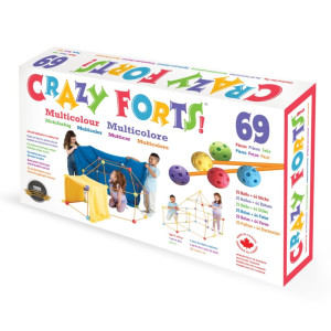 crazy Forts - 69 Piece Multicolor Fort Building Kit for Kids 5, 6, 7, 8 - Buildable IndoorOutdoor Kids DIY Stem Toys - 1 Box, 69Pcs