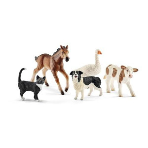 Schleich Farm World Realistic Farm Animal Figurines - 5Pc Kids Educational Farm Barn Toys With Realistic Horse, Cow, Cat, Dog, And Goose, Farm Adventure Play For Boys And Girls, Gift For Kids Age 3+