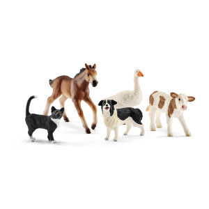 Schleich Farm World Realistic Farm Animal Figurines - 5Pc Kids Educational Farm Barn Toys With Realistic Horse, Cow, Cat, Dog, And Goose, Farm Adventure Play For Boys And Girls, Gift For Kids Age 3+
