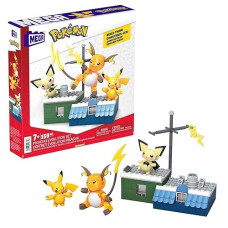 Mega Pokemon Hkt23 Evolution Pikachu Construction Set With 3 Articulated Figures Including Pichu, Pikachu And Raichu, 160 Bricks And Pieces, Children'S Toy, Ages 6+