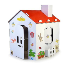 Feber - Carton House, Large Cardboard Playhouse For Children, To Paint, Colour And Play, With Fun Stickers, Ecohouse, For Boys And Girls From 3 Years Old, Famosa (Feb06000)