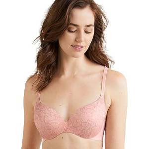 Maidenform Womens Comfort Devotion Underwire Comfortable No-Poke Dreamwire, Full-Coverage T-Shirt Bra, Ombre Rose Line Print/Sheer Pale Pink, 40D