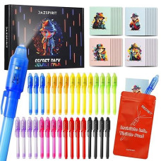 Dazspirit 32Pcs Invisible Ink Pen With Uv Light, Mini Notepads & Gift Bags, Spy Pens For Kids, Top Secret Message Magic Marker, Valentines Party Favors, Class Prizes, Detective & Escape Room Themes
