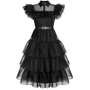 FooPih Wednesday Addams Dress costume Toddler girls cosplay Princess Outfits Kids Halloween Stage Show Party Dress Up (150)