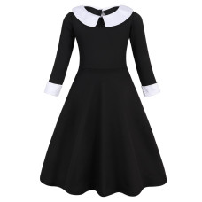 Marendyee Wednesday Dress Costume For Girls Vintage Black Gothic One Piece Dresses Addams Cosplay Family Outfits Kids 5-6 Years