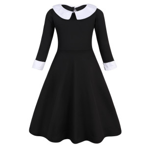 Marendyee Wednesday Dress Costume For Girls Vintage Black Gothic One Piece Dresses Addams Cosplay Family Outfits Kids 5-6 Years