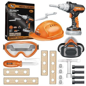 Pairez Toys Tool Sets For Kids 3-5, Electric Toy Drill & Helmet, Goggles, Mask, Construction Tools Play Set, Birthday Gifts For Boys & Girls Age 3 4 5+