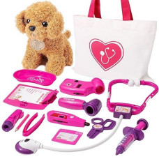 Hersity Vet Toys Girls Doctor Kit For Kids, Veterinary Pretend Play Puppy Plush Dog Grooming Toy Medical Set Gifts For Toddlers Children Ages 3 4 5 6 Year Old