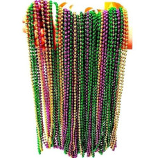 Dondor Festive Metallic Beaded Necklaces (144 Pack, Green, Gold, Purple)
