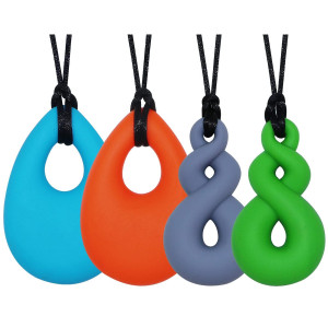 Chew Necklace For Sensory Kids And Adults, 4 Pcs Food-Grade Silicone Chew Toys For Boys Girls With Adhd/Autism/Spd/Anxiety, Durable Chewy Necklace Sensory Reduce Chewing Fidgeting - Bpa Free