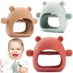Aeolz Baby Teething Toys, Anti-Drop Silicone Bear Teether For Babies Over 3 Months, Wrist Hand Teethers Mitten Baby Chew Toys For Sucking Needs, Bpa-Free, 3 Pack
