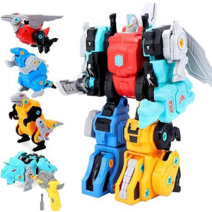 Toys For 5 Year Old Boys, Dinosaur Toys For Kids 3-5, Stem Transformer Toys 4 In 1 Take Apart Robot Toys With Electric Drill, Building Toys For Boys 4-6 5 Year Old Boy Birthday Gift Ideas 6 Year Gifts
