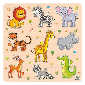 Webby Wooden Animals Montessori Educational Pre-School Puzzle Board Toy For Boys And girls, Kid