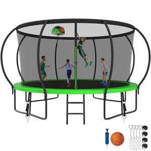 Skyup 2023 Upgraded 8 10 12 14 15 16Ft 1500Lbs Tranpoline For Kids And Adults, Recreational Tranpoline With Basketball Hoop, Astm Approved Tranpoline For 7-10 Kids With Net, Ladder, Wind Stakes, Mat
