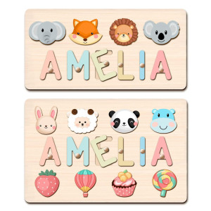 Personalized Wooden Name Puzzles For Kids Custom Baby Gift Toddler Toys Puzzle For Baby Boy Girl Montessori Toys With Gift Wrapping And Engraved Text Greetings On Back For Ages 1 Year Old