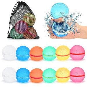 98K Reusable Water Balloons 12Pcs With Mesh Bag, Self Sealing Silicone Ball Latex-Free, No Clean Hassle, Easy To Fill, Summer Toys Water Toy Swimming Pool Beach Park Yard Outdoor Games Party Supplies