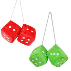 [4 Dice 2 Pair Fuzzy Dice] Red And Green Retro Hanging Car Dice For Car Mirror (Nostalgic 80