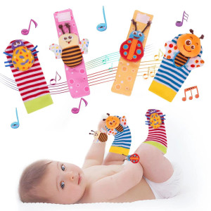 Padonise Baby Wrist Rattles Foot Finder Rattle Socks Baby Bracelets For Infant Girls Boys Learning Toy Newborn Toys Baby Socks Birthday Baby Shower Gift Baby Gift Sets Infant Toys 0-3 3-6 6-12 Months