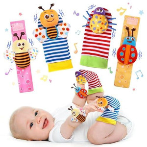 Padonise Baby Wrist Rattle Socks And Foot Finder Set Baby Rattles Toys For 0-12 Month, Infant Girl Boy Toys For Babies 3-6 Months, Newborn Hand & Foot Toys For 0 To 9 Months, Baby Shower Gifts