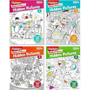 Highlights Hidden Pictures 2024 Activity Books For Kids Ages 6 And Up, 4-Book Set Of Travel-Friendly Screen Free Seek And Find Fun, Books Double As Coloring Books