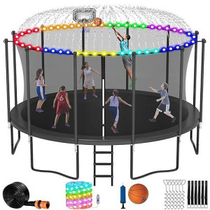 Lhx 1500Lbs 15 Ft Tranpoline For Adults And Kids, Capacity For 9 Kids - Astm Approved, Recreational Tranpoline With Sprinkler, Light, Safety Enclosure Net, Basketball Hoop And Ball, Ladder