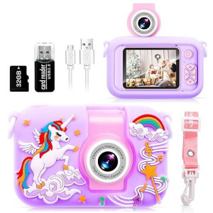 Arnssien Kids Camera, X101, Digital Camera With 180� Flip Lens, 2.4In Ips Screen, Silicone Case, For 3-10 Year-Old Girl Boy, Christmas Birthday Gift Toy