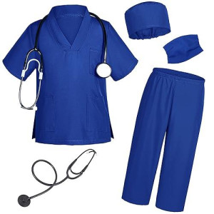 Doctor Costume For Kids Scrubs Pants With Accessories Set Toddler Children Cosplay 10-11 Years Navy Blue