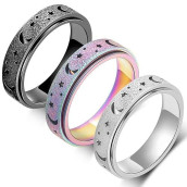Fidget Toys Anxiety Ring For Women Stainless Steel Spinner Ring Fidget Rings Men Adult Silver Rainbow Black Color Pack Size 6