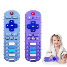 Silicone Baby Teething Toys,Remote Control Teether For Babies 0-18 Months,Baby Chew Teether Toys For Infant And Toddlers,Bpa Free (Blue+Purple)