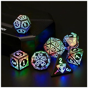 Led Dice Set Of 7, Dnd Dice Rechargeable With Charging Box, Shake To Light Up Colorful Dice, Zhoorqi Dungeon And Dragons Dice Usb Port Charging, Role Playing Dice For D&D Table Games(Coloured Light)