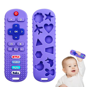 Yapromo Babay Teething Toys,Reomte Teether Toys, Silicone Chew Toy For Babies 18+ Months, Remote Control Shape Teething Toys, Early Educational Toy Bpa Free & Refrigerator Safe (Purple)