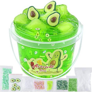 Crystal Slime, Green Avocado Clear Jelly Cube Glimmer Crunchy Slime With 8 Add-Ins, Idea Stress Relief Toy, Kids Party Favor, Birthday Easter Christmas New Year Gift For Girls And Boys Age 6 7 8 9 10+