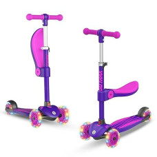 Gotrax Ks3 Kids Kick Scooter, Led Lighted Wheels, Adjustable Height Handlebars And Removable Seat, Lean-To-Steer & Widen Anti-Slip Deck, 3 Wheel Scooter For Kids Ages 2-8 And Up To 100 Lbs (Purple).