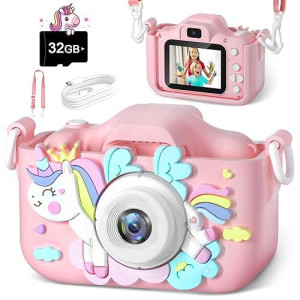 Anesky Kids Camera, Toddler Camera For 3 4 5 6 7 8 9 10 11 12 Year Old Girls/Boys, Kids Digital Camera For Toddler With Video, Best Birthday Festival Gift Toy Camera For Kids With 32Gb Card - Pink
