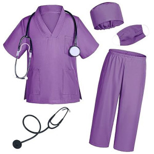 Doctor Costume For Kids Scrubs Pants With Accessories Set Toddler Children Cosplay 3T-4T Purple