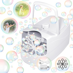 Sizonjoy Bubble Machine Automatic Bubble Blower, 10000+ Bubbles Per Minute With 2 Speeds, 8 Wands Bubble Maker, Plug-In Or Batteries Bubbles Summer Toys For Outdoor Indoor Party Birthday (White)