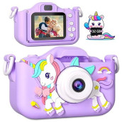 Kids Camera For Girls Birthday Camera For Kids Age 3-6 Kids Digital Camera For 7 8 9 10 11 12 Year Old 32Gb Tf Card (Purple)