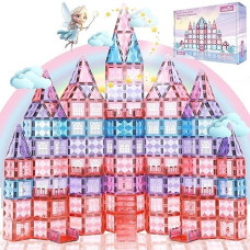 104 Pcs Cinderella Princess Castle Magnetic Tiles Building Blocks Set 3D - Sensory Stem Educational Construction Toddler Kid Toys - Pink Doll House Girl Birthday Gift For Ages 3 4 5?6?7?8?Year?Old