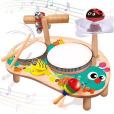 Graceduck Kids Drum Set For Toddlers: Montessori Musical Instruments Set Toddler Toys - 7 In 1 Wooden Musical Kit Baby Sensory Educational Toys Christmas Birthday Gifts For Boys & Girls Age 2 3 4 5 6