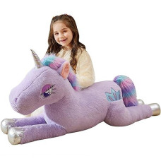 Ikasa Giant Unicorn Stuffed Animal Plush Toy,Large Big Jumbo Soft Toys,43" Huge Size Cute Fluffy Plushy Fat Oversized Plushie,Gifts For Kids Girls Boys (43 Inches, Purple)