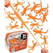 Upbrands 24 Pack Orange Super Stretchy Lizard Toys - Tangy Party Favors, Rubber Lizards For Kids, Small Classroom Prizes, Reptile & Newt Toy, Stress-Relief & Orange Celebrations