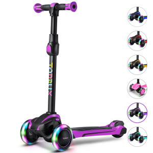 Tonbux Kids Scooter For Age 3-12, Toddler Scooter With 4 Adjustable Heights, Light Up 3-Wheels Scooter, Shock Absorption Design, Lean To Steer, Balance Training Scooter For Kids - Purple