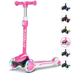 Tonbux Kids Scooter For Age 3-12, Toddler Scooter With 4 Adjustable Heights, Light Up 3-Wheels Scooter, Shock Absorption Design, Lean To Steer, Balance Training Scooter For Kids - Pink