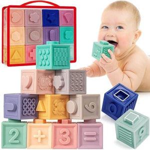 Jyusmile Baby Toys 6 To 12 Months, 12 Pcs Soft Stacking Blocks, Montessori Sensory Toys For 1 Year Old Toddlers, Educational Squeeze Babies Teething Toys, Ideal Gifts For Infants 0-3-6-9-12 Months