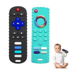 Yapromo Babay Teething Toys,Reomte Teether Toys, Silicone Chew Toy For Babies 18+ Months, Remote Control Shape Teething Toys, Early Educational Toy Bpa Free & Refrigerator Safe (Black01&Green02)