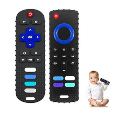 Yapromo Babay Teething Toys,Reomte Teether Toys, Silicone Chew Toy For Babies 18+ Months, Remote Control Shape Teething Toys, Early Educational Toy Bpa Free & Refrigerator Safe (Black01&Black02)