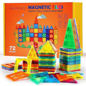 Gemmicc Magnetic Tiles, Magnet Toys Building Blocks For Kids, Stem Approved Educational Toys,Magnet Puzzles Stacking Blocks For Boys Girls,72 Pcs Advanced Set