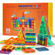 Gemmicc Magnetic Tiles, Magnet Toys Building Blocks For Kids, Stem Approved Educational Toys, Magnet Puzzles Stacking Blocks For Boys Girls,55 Pcs Starter Set